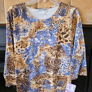 NWT Blue and Brown Sequin Long Sleeve Top